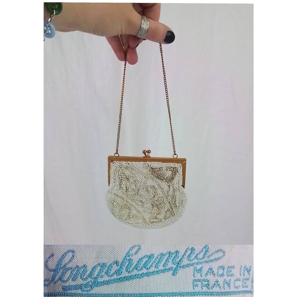 Longchamps Beaded Purse/Handbag White and Gold Antique 1920s #J3566